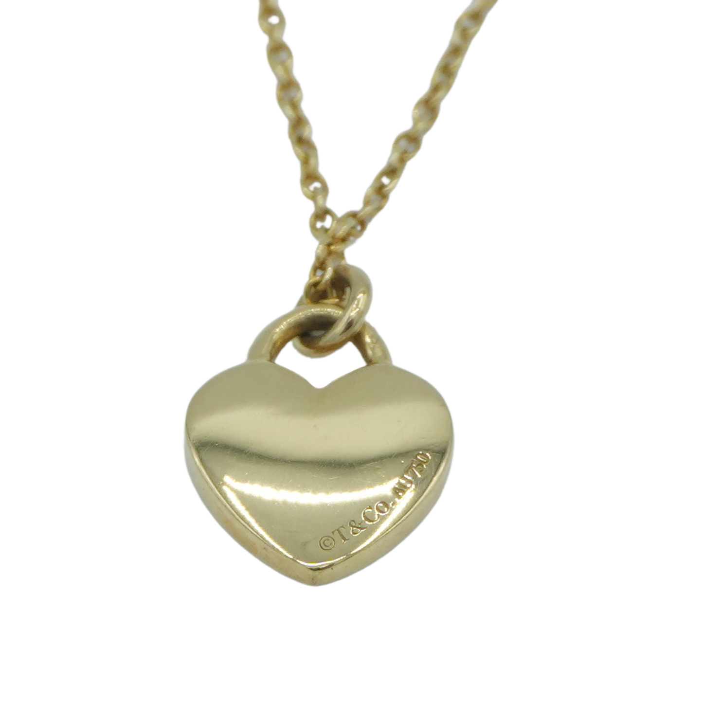 TIFFANY & Co. 18K Yellow Gold Heart Lock Diamond Necklace 40cm 2.8g