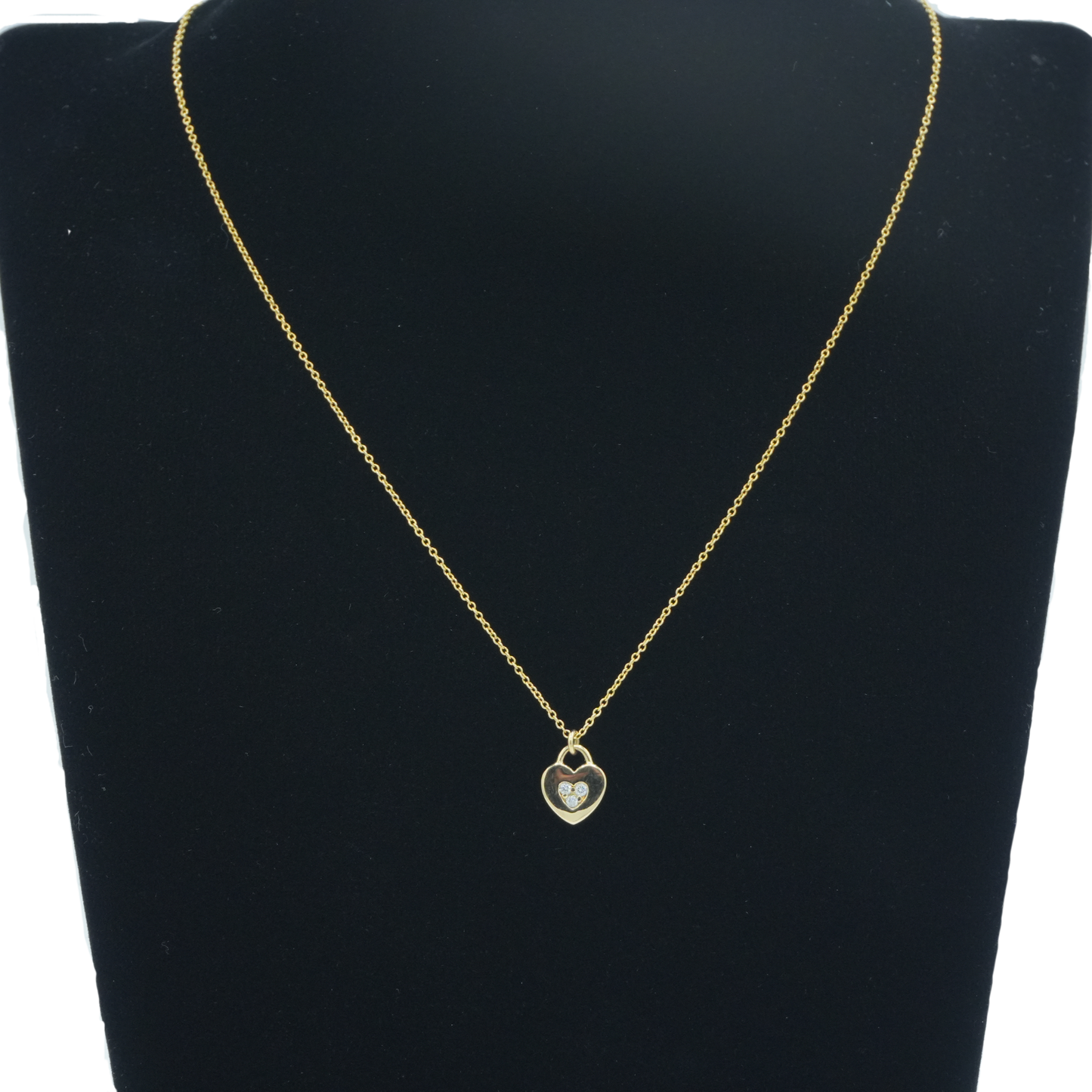 TIFFANY & Co. 18K Yellow Gold Heart Lock Diamond Necklace 40cm 2.8g