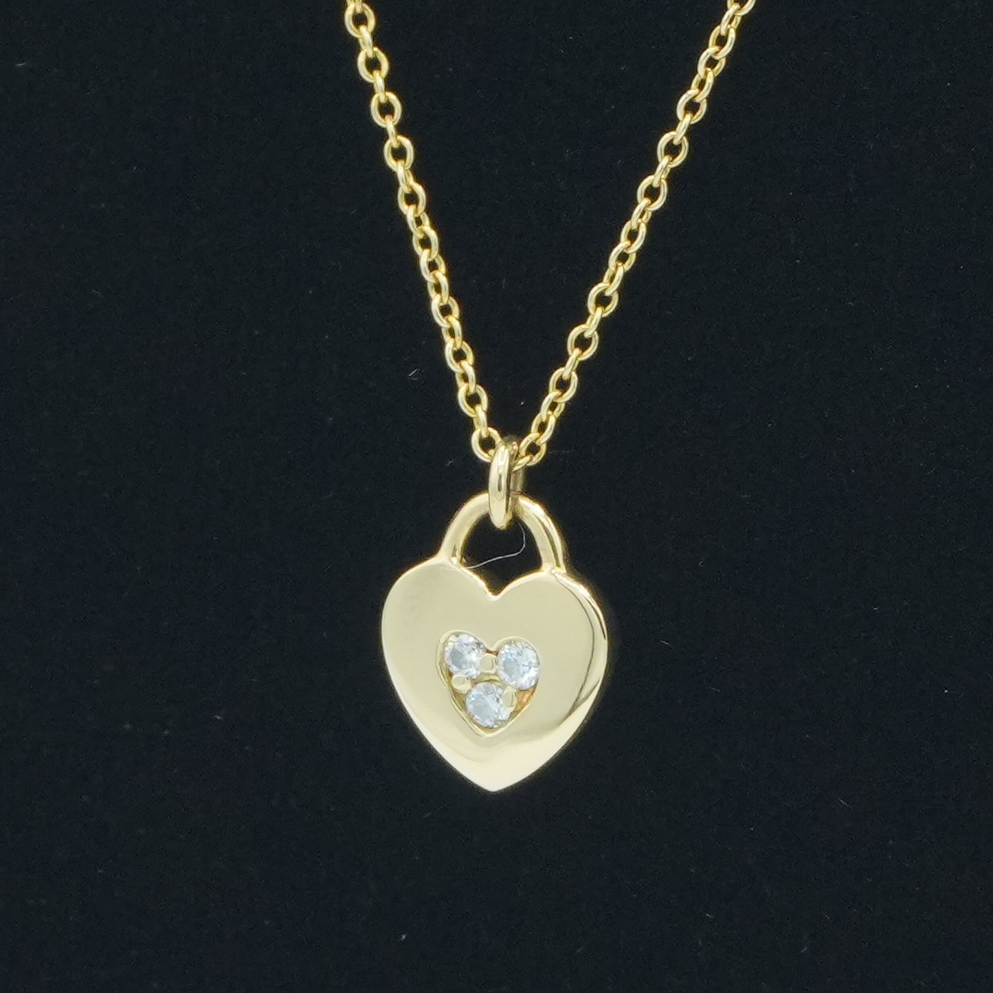TIFFANY & Co. 18K Yellow Gold Heart Lock Diamond Necklace 40cm 2.8g