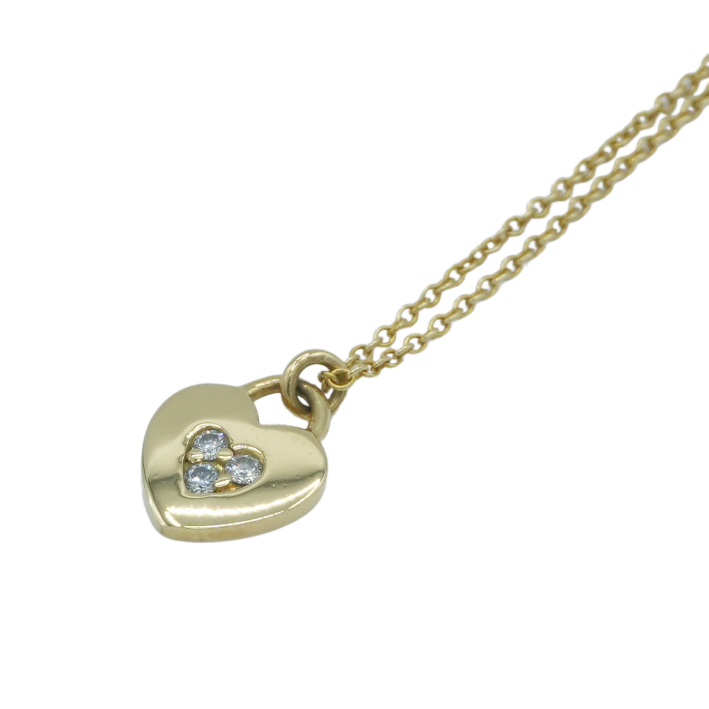 TIFFANY & Co. 18K Yellow Gold Heart Lock Diamond Necklace 40cm 2.8g