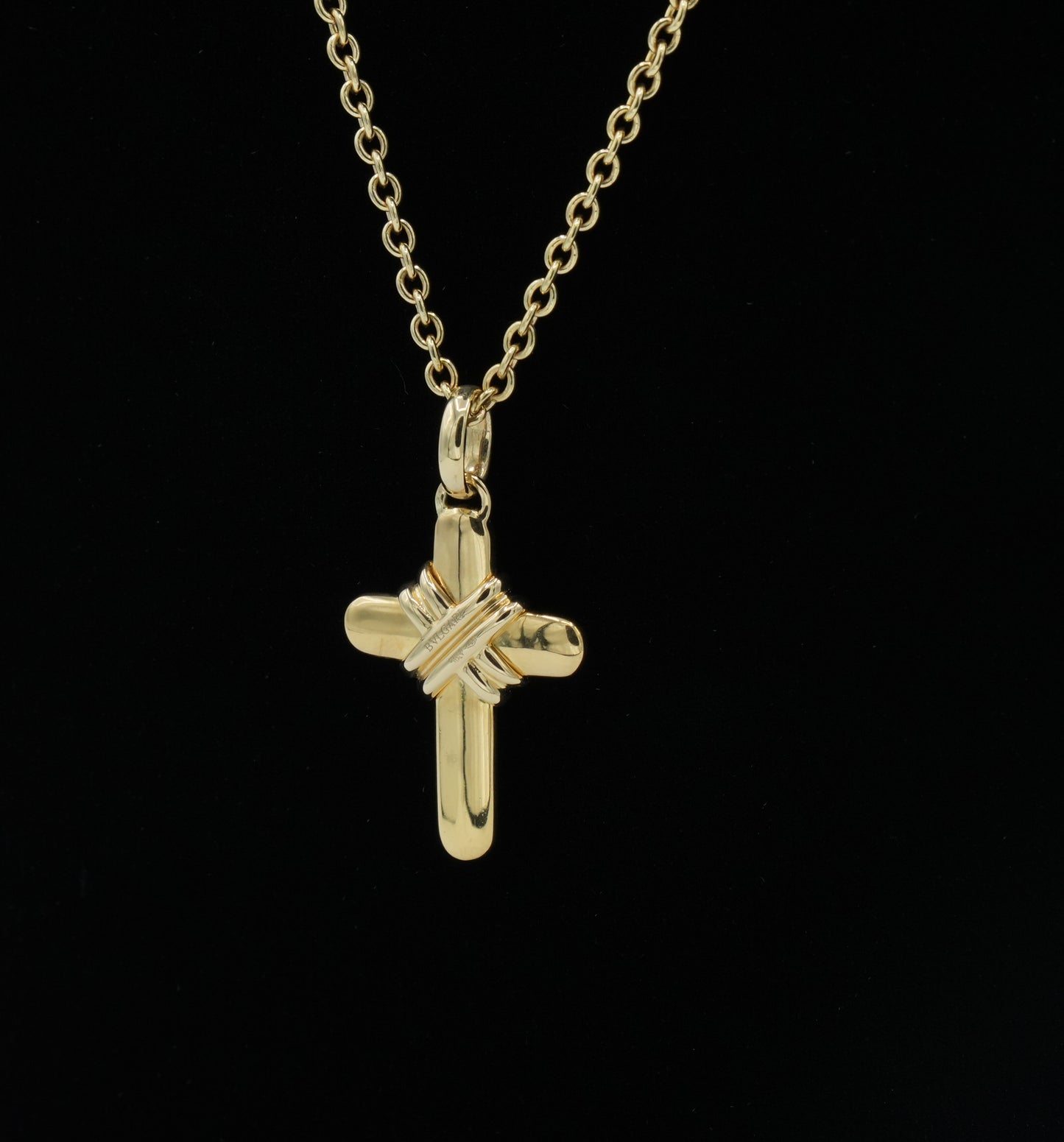 BVLGARI 18K Yellow Gold Latin Cross Necklace 40cm  22g